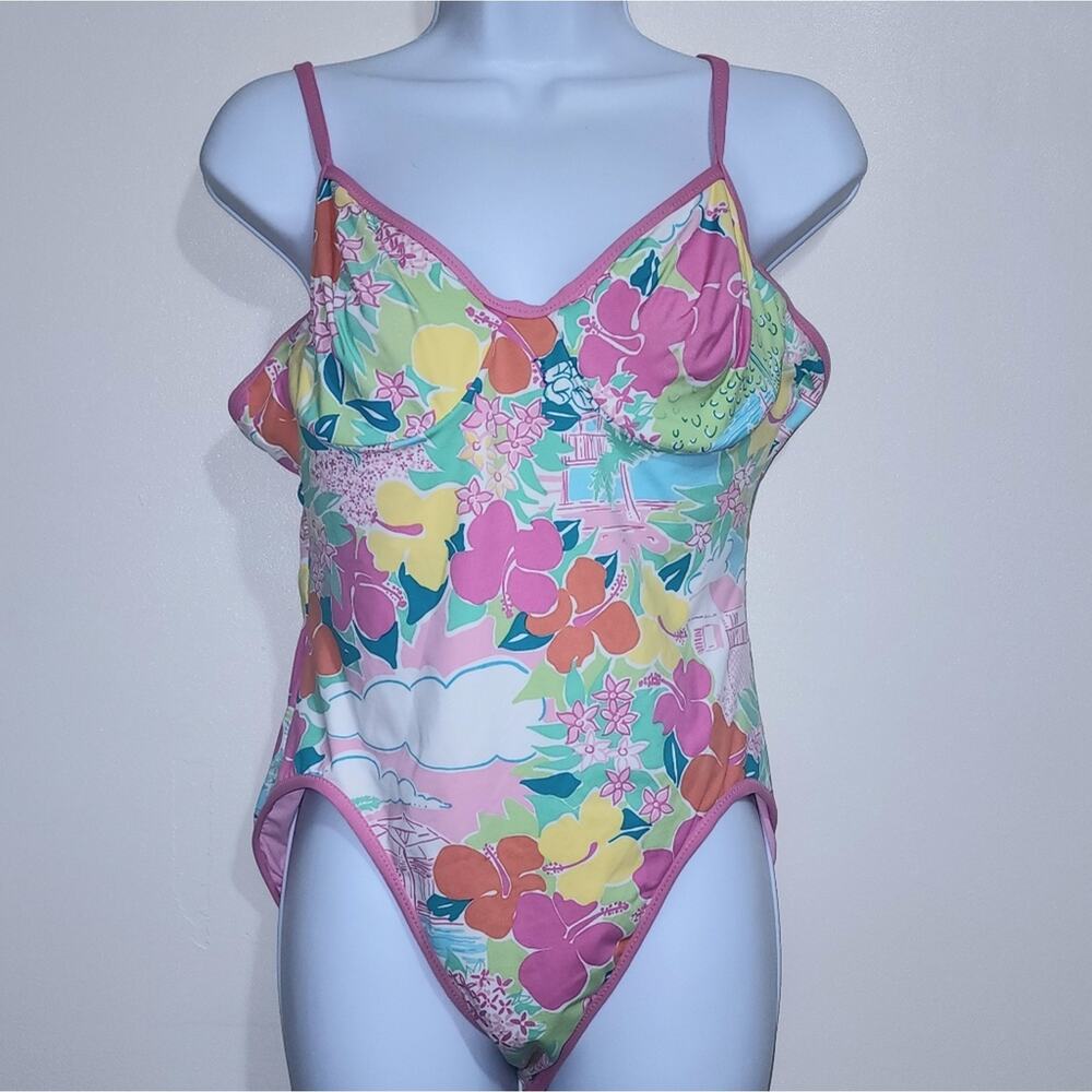 Vintage Lilly Pulitzer One Piece Swimsuit Size 12 Rare Print Underwire Floral
